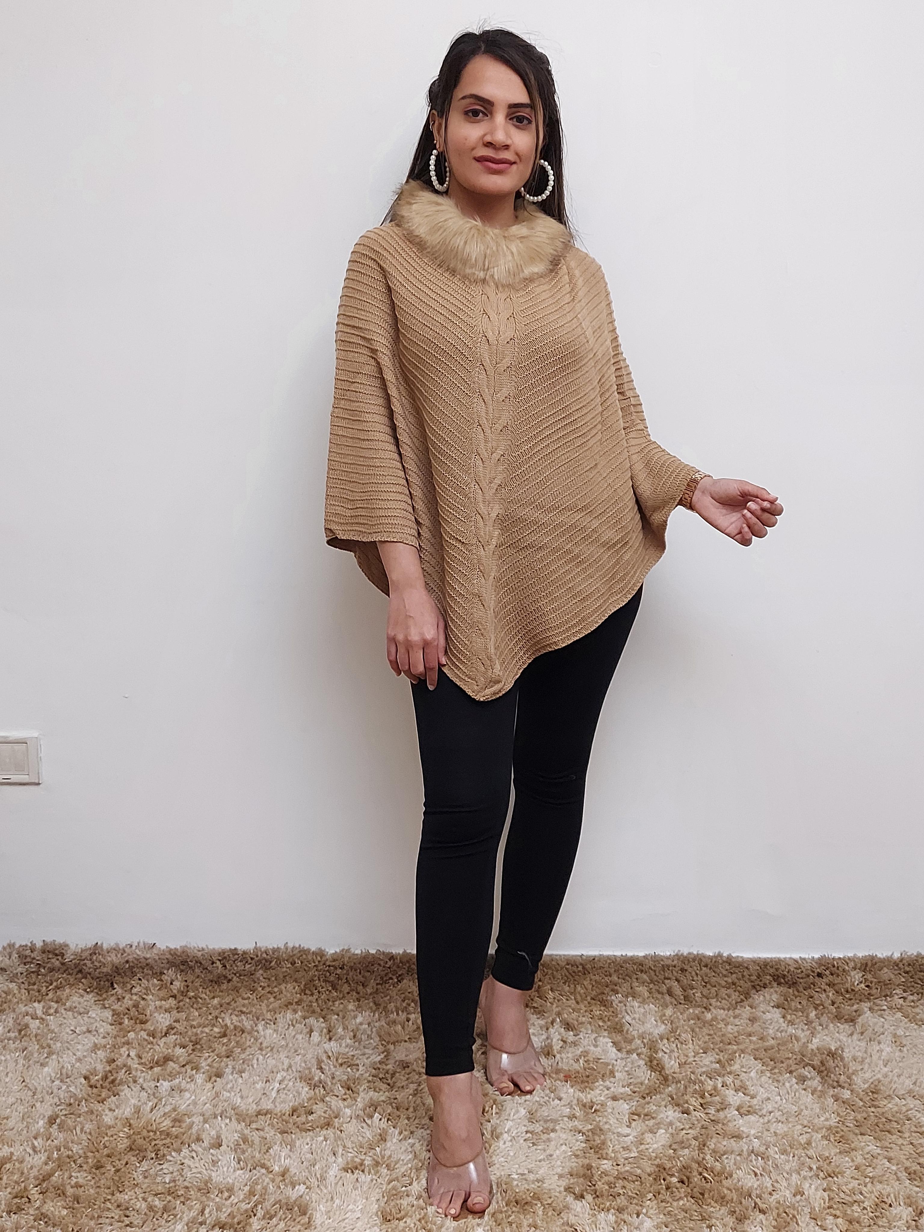 women woolen fur poncho - 17555729 - Zoom Image - 1