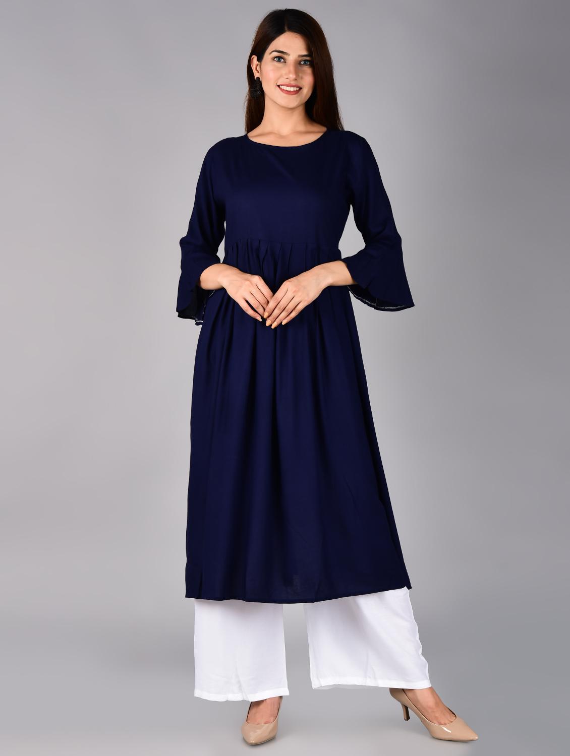 solid flared kurta - 17556490 - Zoom Image - 3