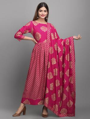 pink rayon anarkali kurta - 17556510 - Standard Image - 2