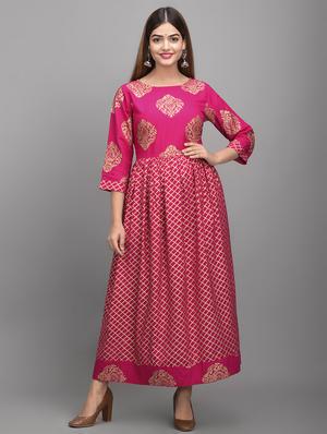 pink rayon anarkali kurta - 17556510 - Standard Image - 3