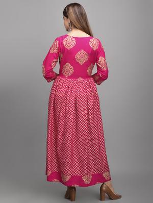 pink rayon anarkali kurta - 17556510 - Standard Image - 4