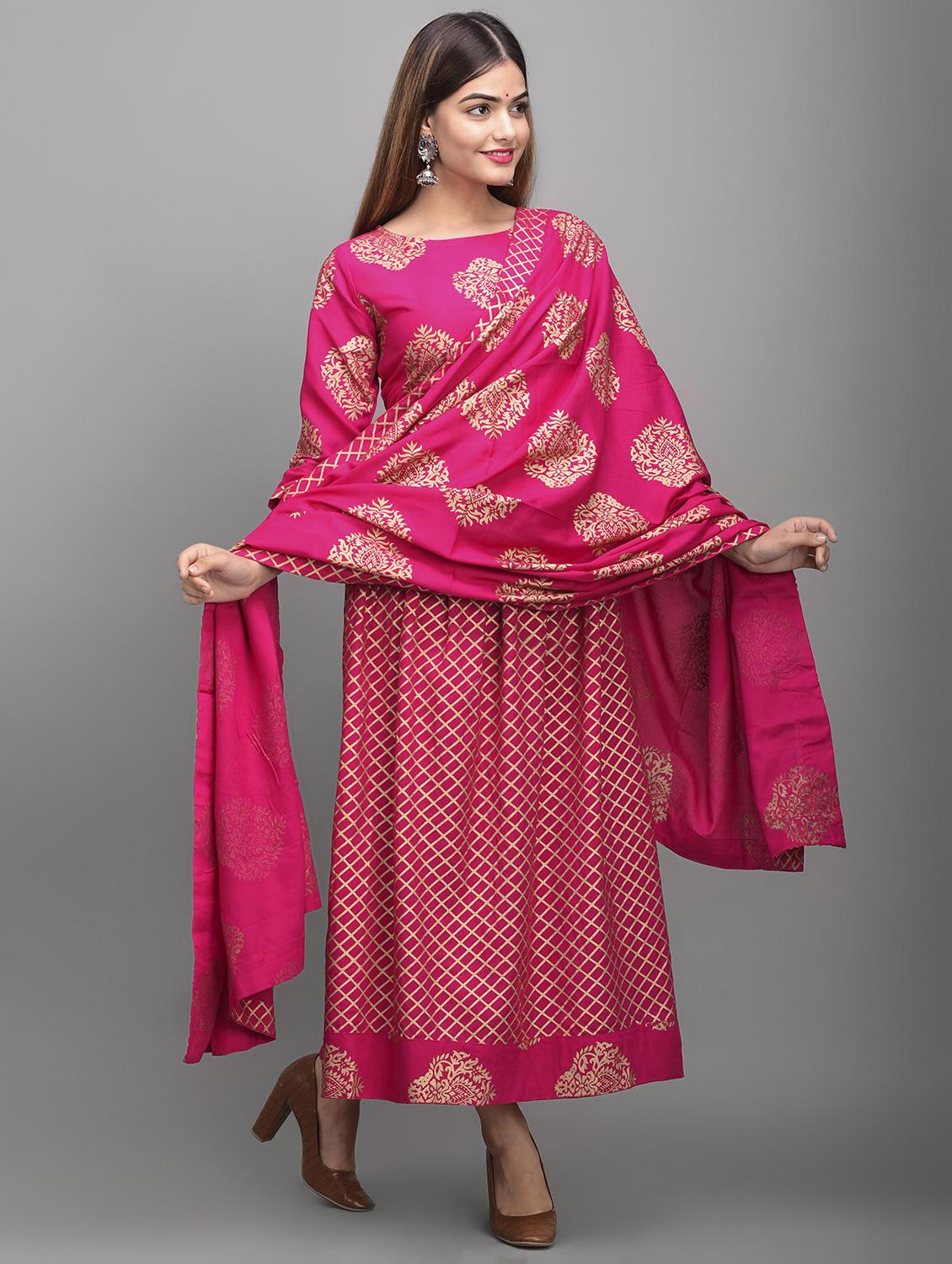 pink rayon anarkali kurta - 17556510 - Zoom Image - 1