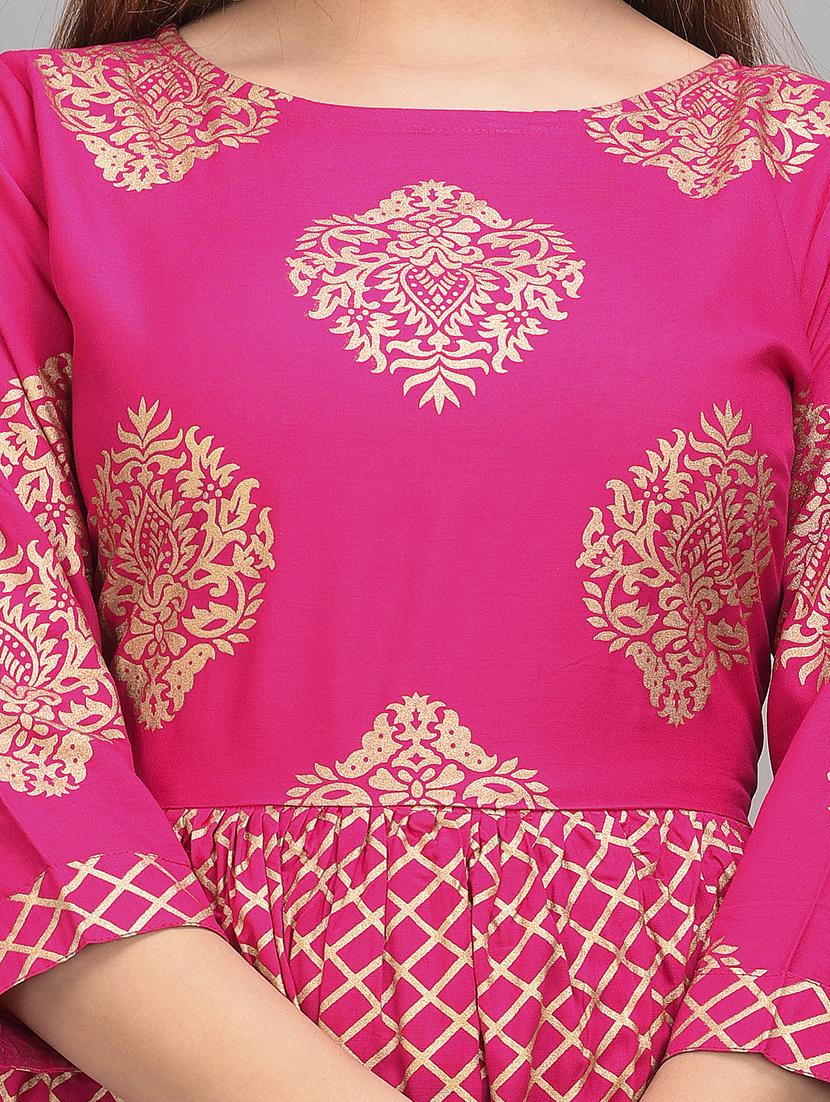 pink rayon anarkali kurta - 17556510 - Zoom Image - 5