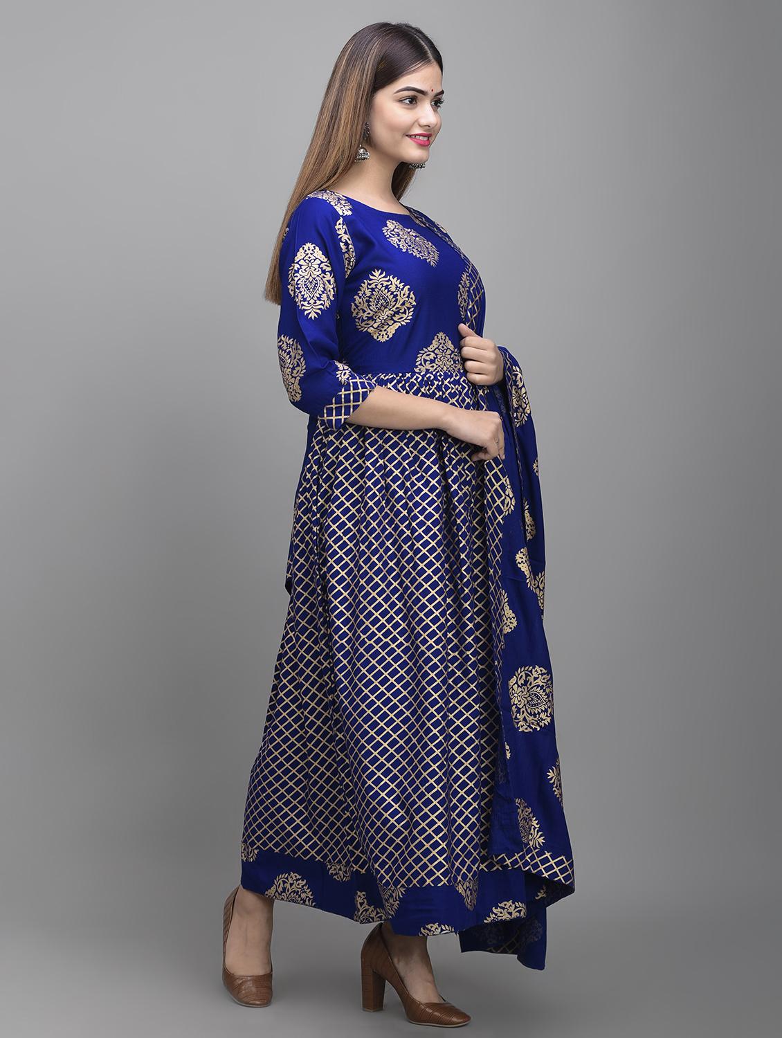blue rayon anarkali kurta - 17556515 - Zoom Image - 2