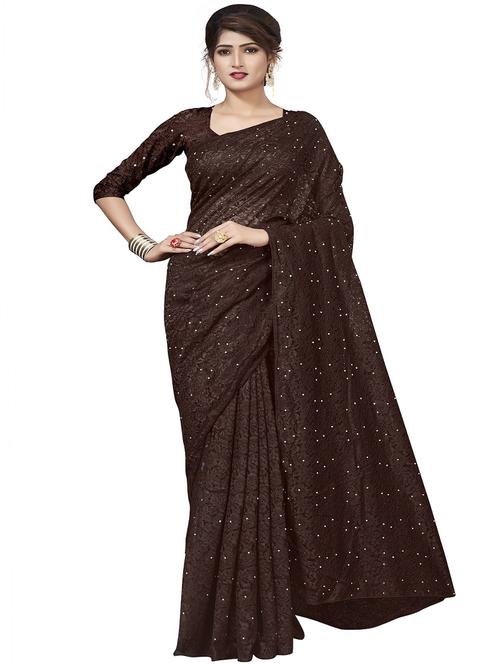embellished solid saree with blouse - 17556831 - Standard Image - 1
