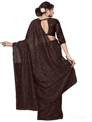 embellished solid saree with blouse - 17556831 - Standard Image - 2
