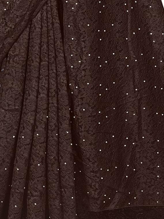 embellished solid saree with blouse - 17556831 - Zoom Image - 3