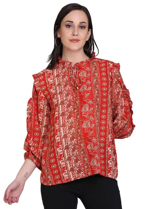 tie up neck printed top - 17556894 - Standard Image - 1