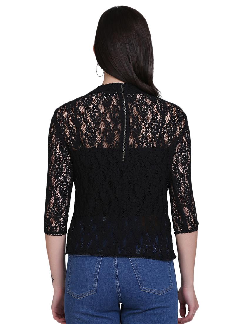 mock neck laced top - 17556895 - Zoom Image - 3