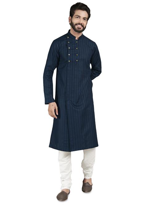 navy blue striped kurta pyjama set - 17557177 - Standard Image - 1