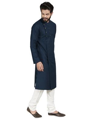 navy blue striped kurta pyjama set - 17557177 - Standard Image - 2