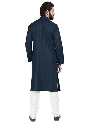 navy blue striped kurta pyjama set - 17557177 - Standard Image - 3