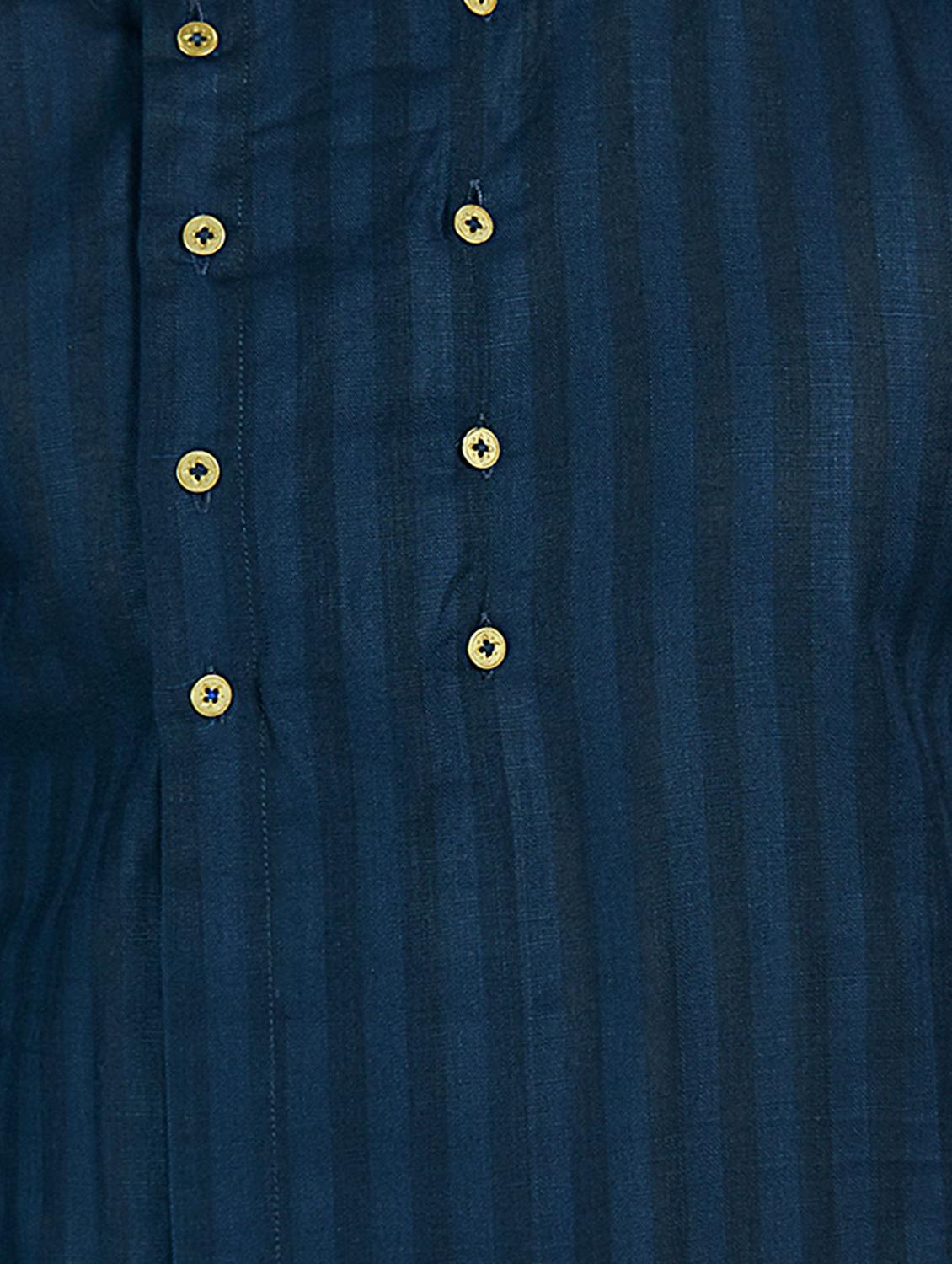 navy blue striped kurta pyjama set - 17557177 - Zoom Image - 4