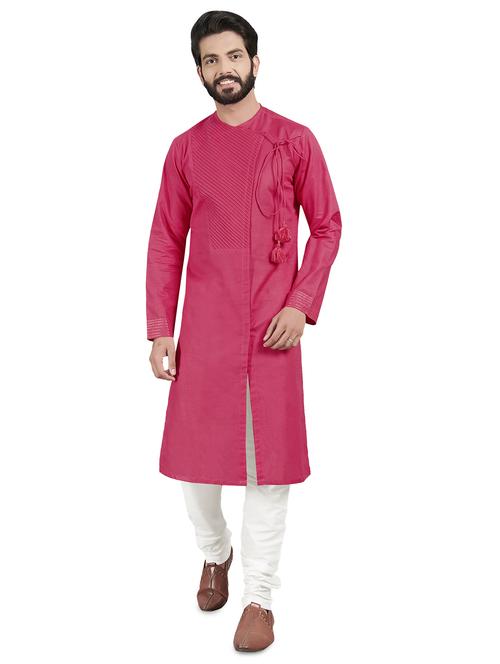 red solid pintucked kurta pyjama set - 17557179 - Standard Image - 1