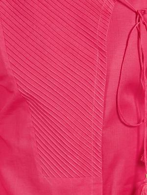 red solid pintucked kurta pyjama set - 17557179 - Standard Image - 4