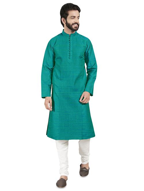 green solid pintucked kurta pyjama set - 17557180 - Standard Image - 1