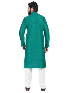 green solid pintucked kurta pyjama set - 17557180 - Standard Image - 3