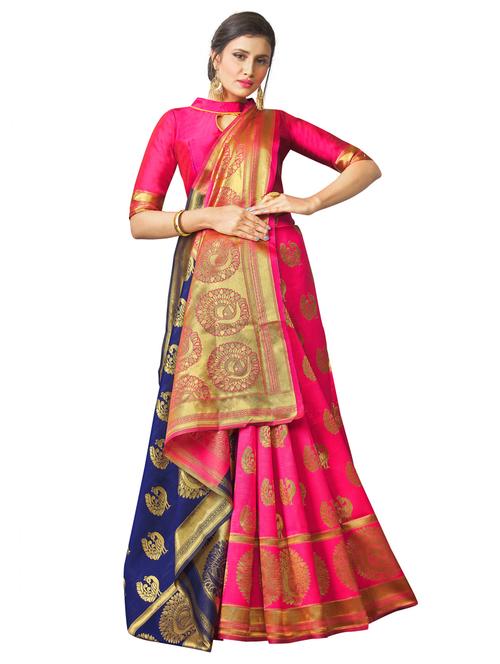 jacquard half and half saree with blouse - 17557204 - Very Small Image - 1
