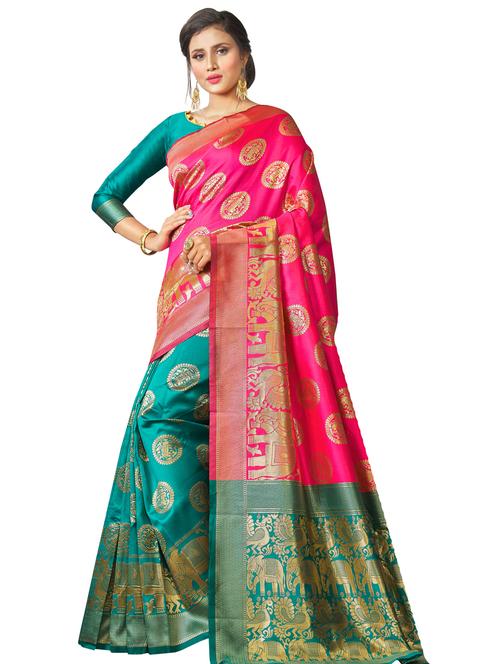 jacquard half and half saree with blouse - 17557206 - Very Small Image - 1