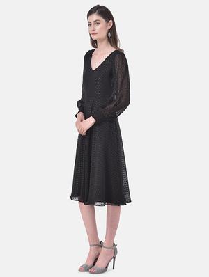 bishop sleeved fit & flare dress - 17557222 - Standard Image - 2