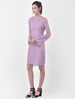 bell sleeved laced a-line dress - 17557233 - Standard Image - 2
