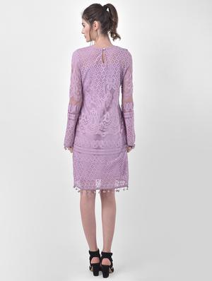 bell sleeved laced a-line dress - 17557233 - Standard Image - 3