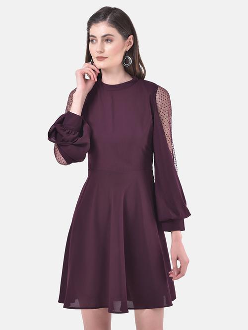 bishop sleeved fit & flare dress - 17557235 - Standard Image - 1