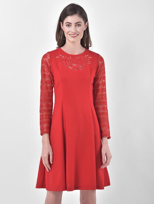 cut work detail fit & flare dress - 17557244 - Standard Image - 1