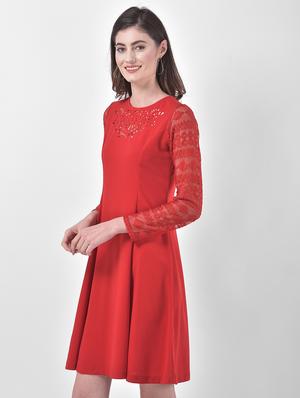 cut work detail fit & flare dress - 17557244 - Standard Image - 2