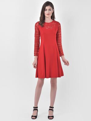 cut work detail fit & flare dress - 17557244 - Standard Image - 4