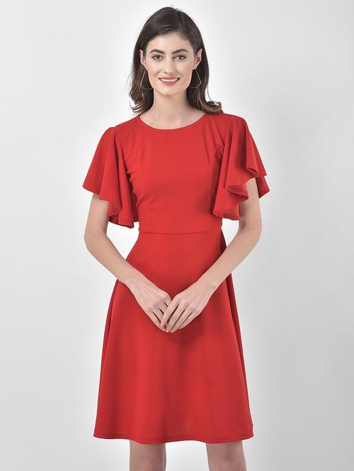bell sleeved solid fit & flare dress - 17557248 - Very Small Image - 1