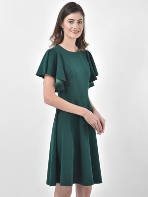 bell sleeved solid fit & flare dress - 17557249 - Standard Image - 2