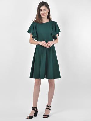 bell sleeved solid fit & flare dress - 17557249 - Standard Image - 4