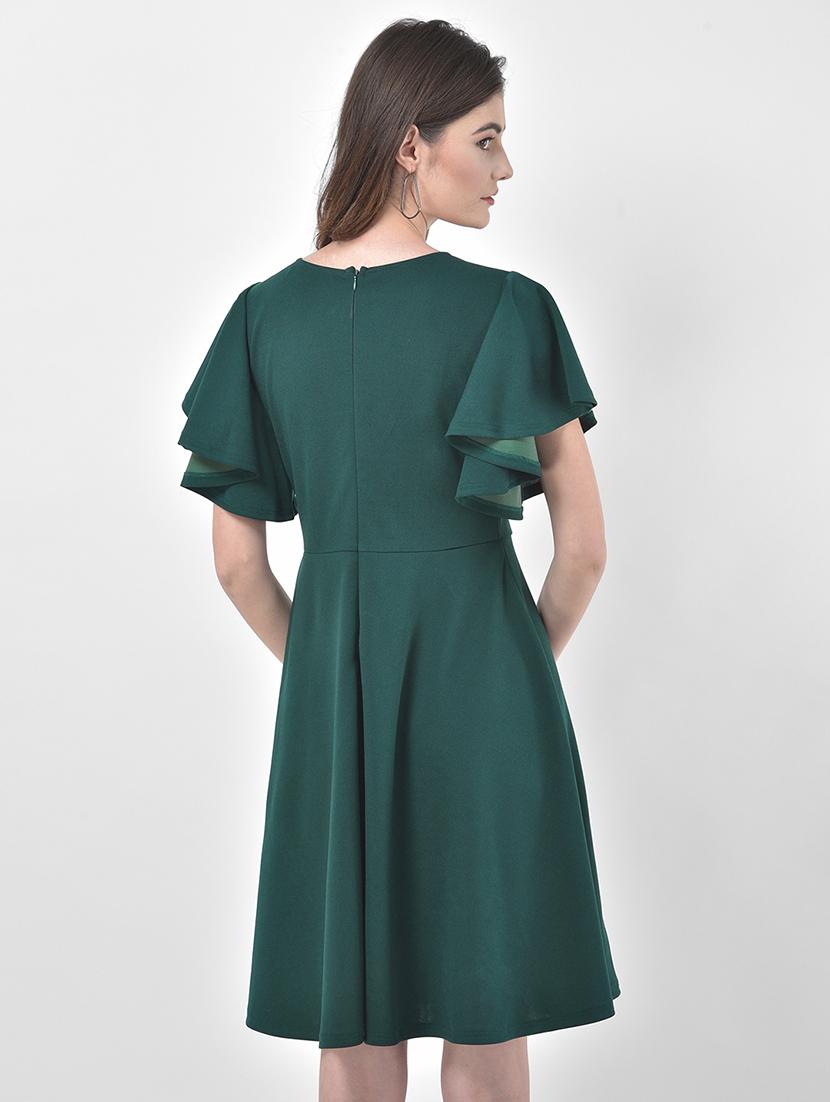 bell sleeved solid fit & flare dress - 17557249 - Zoom Image - 3