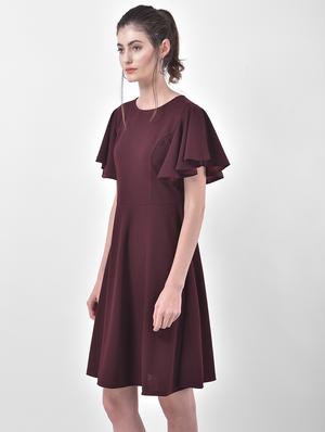 bell sleeved solid fit & flare dress - 17557250 - Standard Image - 2