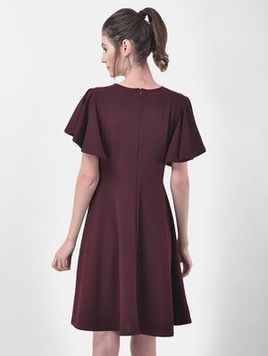 bell sleeved solid fit & flare dress - 17557250 - Standard Image - 3