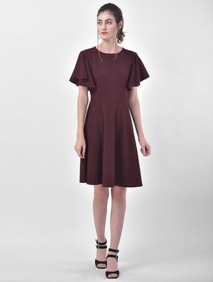 bell sleeved solid fit & flare dress - 17557250 - Standard Image - 4