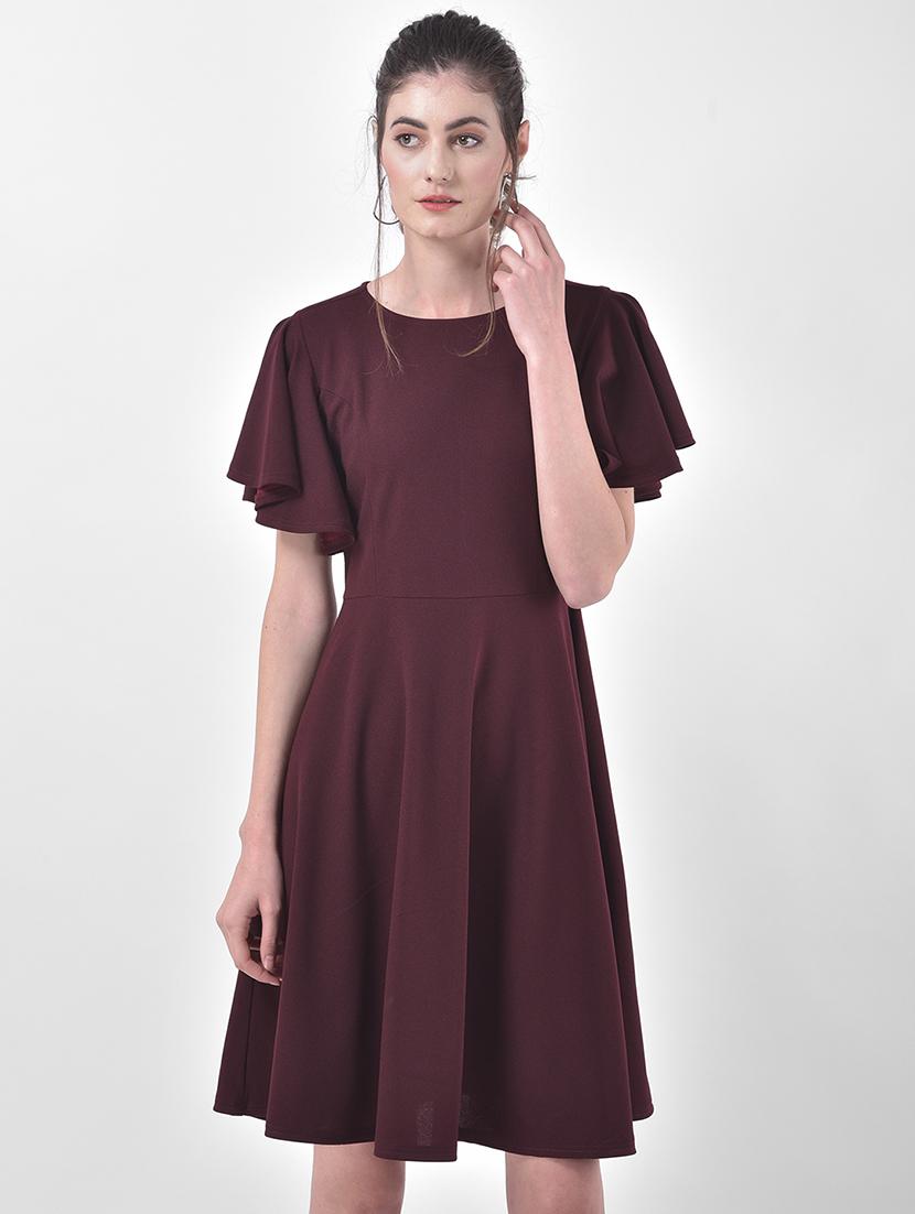 bell sleeved solid fit & flare dress - 17557250 - Zoom Image - 1