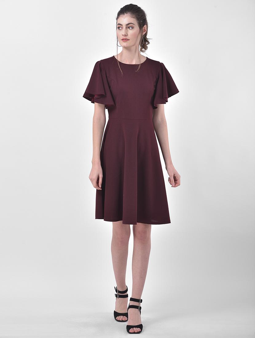 bell sleeved solid fit & flare dress - 17557250 - Zoom Image - 4