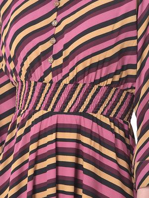 smocked waist striped fit & flare dress - 17557260 - Standard Image - 4