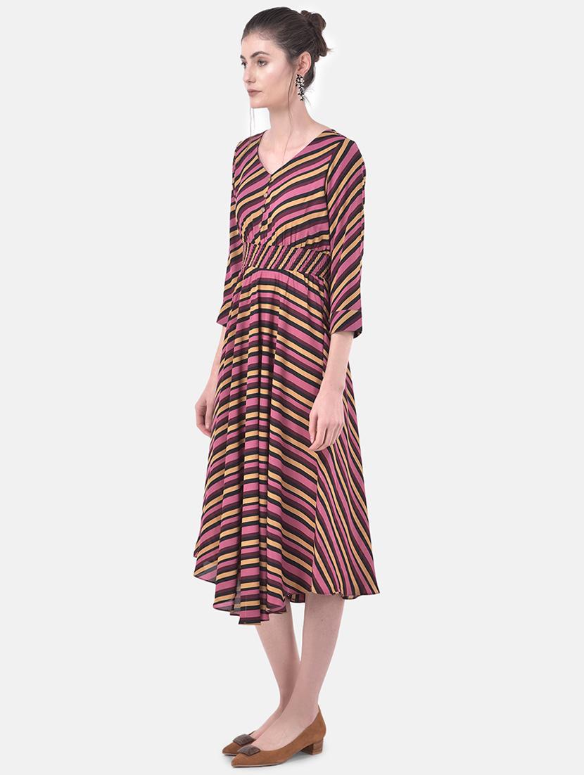 smocked waist striped fit & flare dress - 17557260 - Zoom Image - 2