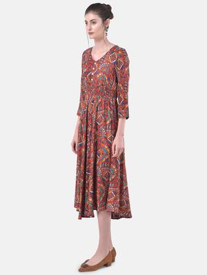 smocked waist abstract fit & flare dress - 17557262 - Standard Image - 2