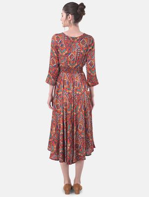 smocked waist abstract fit & flare dress - 17557262 - Standard Image - 3