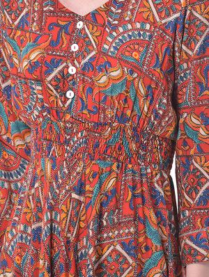 smocked waist abstract fit & flare dress - 17557262 - Standard Image - 4
