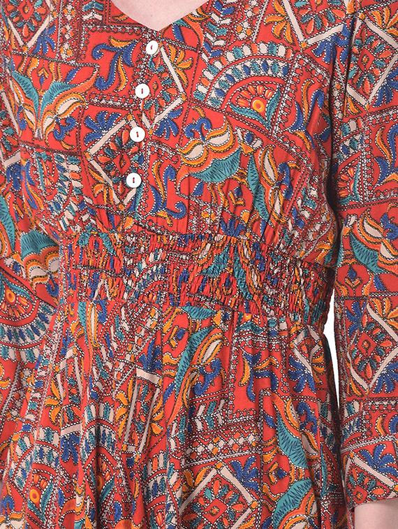 smocked waist abstract fit & flare dress - 17557262 - Zoom Image - 4