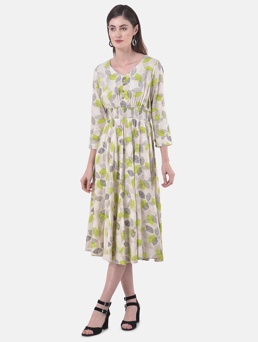 smocked waist printed fit & flare dress - 17557263 - Zoom Image - 2