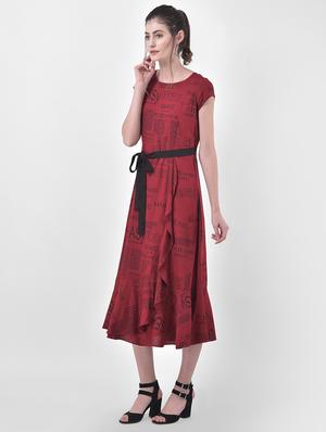 tie front printed a-line dress - 17557264 - Standard Image - 2