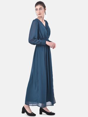 bishop sleeved solid maxi dress - 17557272 - Standard Image - 2