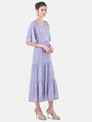 v-neck laced maxi dress - 17557278 - Standard Image - 2
