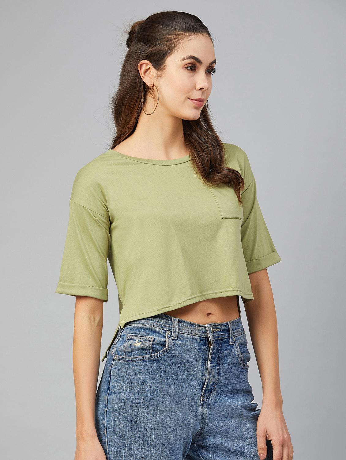 round neck solid crop tee - 17557338 - Zoom Image - 2